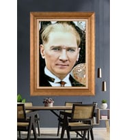 Altın Varaklı Çerçeveli Paspartulu Atatürk Tablo DC1441 (Gold)
