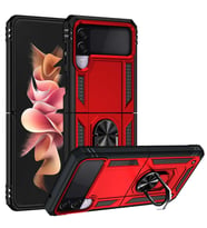 Samsung Galaxy Z Flip 3 Uyumlu Kılıf Standlı Manyetik Yüzüklü Military Magnetic Ring Polycarbonate and TPU Case (Kırmızı)