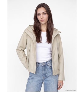 LCW Modest Bej Kapüşonlu Oversize Kadın Yağmurluk