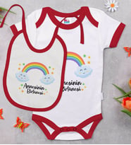 BK Kids Annesinin Bir Tanesi Tasarımlı Kırmızı Bebek Body Zıbın ve Mama Önlüğü Hediye Seti-1
