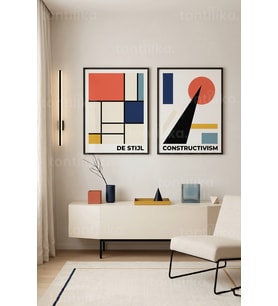 Geometrik Soyut Minimalist 2'li Ahşap Çerçeveli Tablo Seti