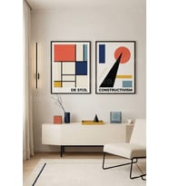 Geometrik Soyut Minimalist 2'li Ahşap Çerçeveli Tablo Seti