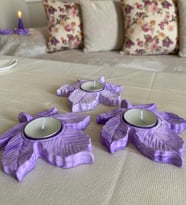 Üçlü Tealight Mumluk,Dekoratif Mumluk,Hediyelik Mumluk,Yaprak Şekilli Mumluk