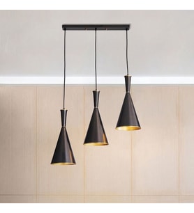 Rsylight Masa Üstü Retro Siyah Içi Sarı Metal Sarkıt Avize 3lü 60 Cm