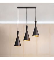 Rsylight Masa Üstü Retro Siyah Içi Sarı Metal Sarkıt Avize 3lü 60 Cm