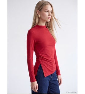 LCW Vision Kırmızı Dik Yaka Kadın Büzgülü Body
