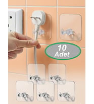 10 Adet Şeffaf Diş Fırçası Askısı  Ve Yapışkanlı Fiş Kablo Tutucu  Çok Amaçlı Duvar Askısı
