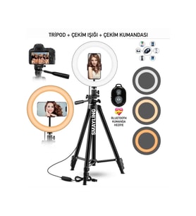 Yüksek Kaliteli Tripod Çekim Işığı Halkası, Bluetooth Kumanda ve LED Özelliği