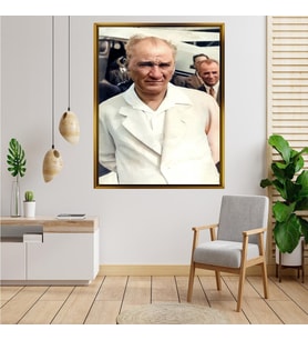Tablore Mustafa Kemal Atatürk Portresi Kanvas Tablo Beyaz Takımlı İkonik Atatürk Tablosu