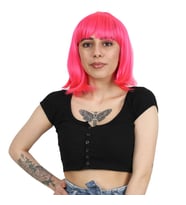 Küt Kahküllü Fiber Sentetik Peruk - Neon Pembe