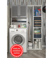 Kenzlife membran çamaşır makinesi dolabı hayzumsüpürge gribyz panjur 180*126*55 mebran kapak MDF gövde (Beyaz-Gri)