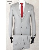 Slim Fit İki Düğme Sivri Yaka Çift Yırtmaç Tokalı ve Pileli Pantolon Drop 6  Takım Elbise (Gri)