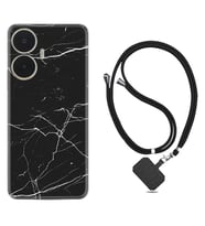 Realme C55 Kılıf Resimli Boyun Askılı İpli Desenli Silikon Siyah Mermer 1299