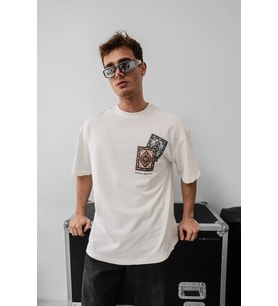 Erkek Yazlık Bisiklet Yaka Baskılı Regular Fit Tişört Kısa Kol T-Shirt - Beyaz