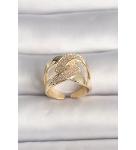 Pirinç Gold Renk Ayarlanabilir Zirkon Taşlı Kadın Yüzük - EBJ260808W46166