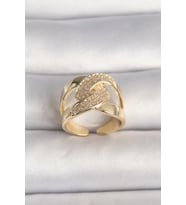 Pirinç Gold Renk Ayarlanabilir Zirkon Taşlı Kadın Yüzük - EBJ260808W46166