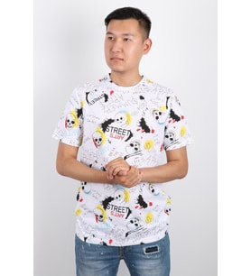 Erkek Bisiklet Yaka Baskılı T-shirt %100 Pamuk Tişört