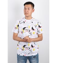 Erkek Bisiklet Yaka Baskılı T-shirt %100 Pamuk Tişört