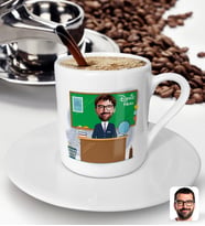 BK Gift Kişiye Özel Coğrafya Öğretmeni Karikatürlü Türk Kahvesi Fincanı-2 (Beyaz)
