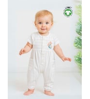 Kız Bebek Organik Pamuklu Çizgili Kısa Kol Paçası Lastikli Tulum (Beyaz)