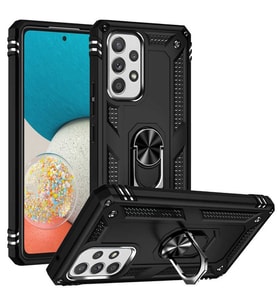Samsung Galaxy A53 5G Uyumlu Kılıf Standlı Manyetik Yüzüklü Military Magnetic Ring Polycarbonate and TPU Case (Siyah)