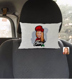 BK Gift Kişiye Özel Kadın Chef Karikatürlü Dikdörtgen Araç Koltuk Yastığı-10