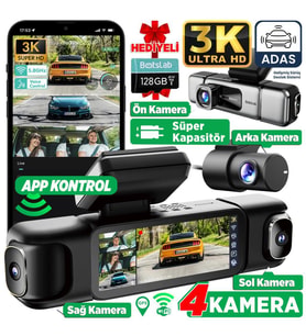 360+ Botslab G980H Pro 3K 4 Kameralı Wifi+GPS Akıllı Araç İçi Kamera +150° Geniş Açı+Yaya Algılama+Gece Görüşlü (128GB HAFIZA KARTI HEDİYELİ)