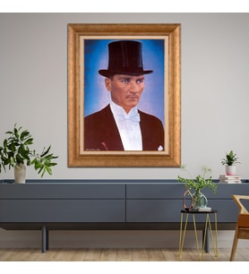 Altın Paspartulu Atatürk  Çerçeveli Tablo C381 (Gold)