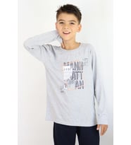 Breeze Girls & Boys Erkek Çocuk Uzun Kollu Tişört Desenli Yazı Baskılı 6-12 Yaş, Açık Gri Melanj