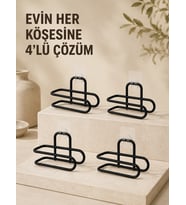 Delmeden Monte Tuvalet Kağıdı Askısı Siyah Metal Yapışkanlı Banyo Kağıtlığı 4 lü Set