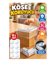 Şeffaf Mobilya Köşe Koruyucu 8’li Set – Masa Sehpa ve Tezgah İçin Çocuk Güvenlik Aparatı
