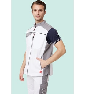 Yazlık İş Yeleği Polyester Gabardin Allium Outdoor Yelek Hafif Nefes Alabilir Fonksiyonel Cepli (Beyaz-A.Gri)