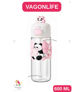 Vagonlife DİLLER ÇİFT KULLANIM SEVİMLİ PANDA MATARA ( RAHAT İÇİM / PİPETLİ İÇİM ) BİLEK ASKILI