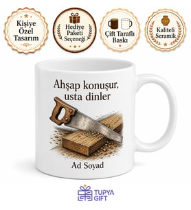 Marangoz Testeresi Ahşap Çizimli Kendi Yolunu Kesen Zanaatkar Kupa Bardak Hediye