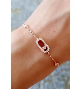 İtalyan tasarımı zirkon taşlı gümüş üzerine rose altın kaplama bileklik
