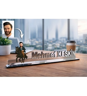 Kişiye Özel At Antrenörü Karikatürlü 30 cm Ayna Pleksi Masaüstü İsimlik - Antrenör Hediyesi Spor Hocasına ve Teknik Direktöre Hediye
