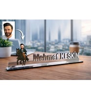 Kişiye Özel At Antrenörü Karikatürlü 30 cm Ayna Pleksi Masaüstü İsimlik - Antrenör Hediyesi Spor Hocasına ve Teknik Direktöre Hediye