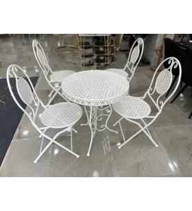 Ferforje Katlanır 1 Masa 4 Sandalye Balkon Takımı Beyaz 60cm