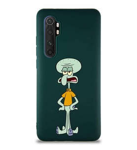 Xiaomi Mi Note 10 Lite Soft Premier Kapak Squidward Dokunaç Tasarımlı Silikon Kılıf - Yeşil (Şeffaf)