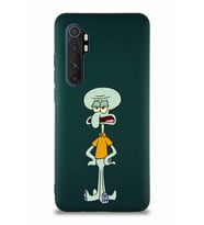 Xiaomi Mi Note 10 Lite Soft Premier Kapak Squidward Dokunaç Tasarımlı Silikon Kılıf - Yeşil (Şeffaf)