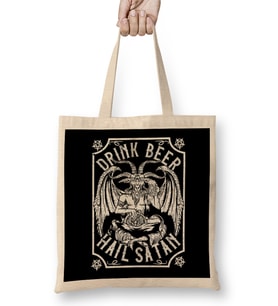 Drink Beer Hail Satan I Satanic Baphomet I Pentagram Occult Design Bez Çanta Uzun Saplı