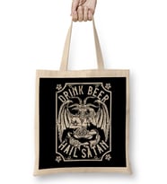 Drink Beer Hail Satan I Satanic Baphomet I Pentagram Occult Design Bez Çanta Uzun Saplı