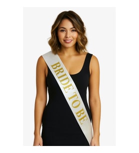 Mey İthalat® Beyaz Saten Üzerine Kalın Altın Yazılı Bride To Be Kuşağı 10 cm Genişlik