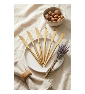 6lı Lüks Gold Paslanmaz Çelik Yemek Bıçağı Seti (21 cm)