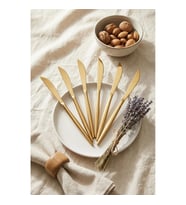 6lı Lüks Gold Paslanmaz Çelik Yemek Bıçağı Seti (21 cm)