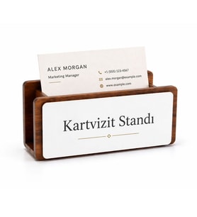 Kişiye Özel Ahşap Masaüstü Kartvizitlik Standı - Ofis Hediyesi