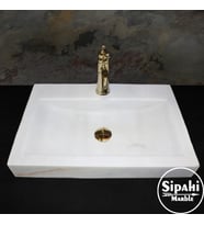 Sipahi Marble Afyon Beyaz Mermer Batarya Çıkışlı Gizli Giderli Lavabo