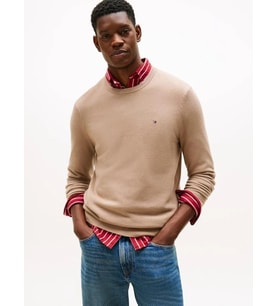 Tommy Hilfiger Klasik Dokulu Bisiklet Yaka Erkek Bej Kazak MW0MW36347AFE