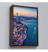 Çerçeveli Boğaziçi Kuş Bakışı Dekoratif Kanvas Tablo (Beyaz)
