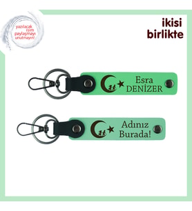 Çocuk Ve Ayyıldız Desenli Öğretmene Teşekkür Anahtarlığı – Kişiye Özel 2’li Set, F Yeşil-Yeşil